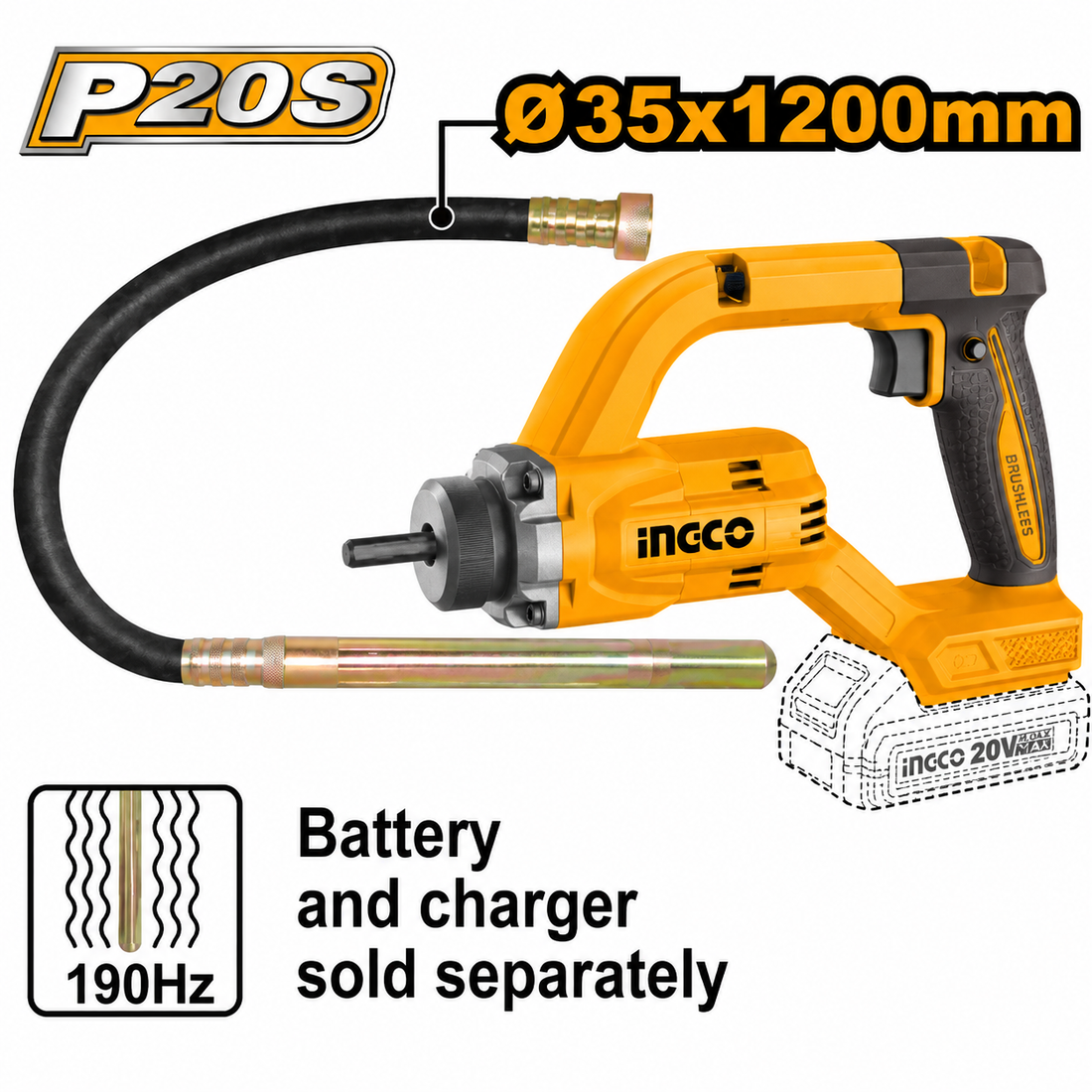 VIBRATORE PER CALCESTRUZZO 20V D 35X1200MM NUDO