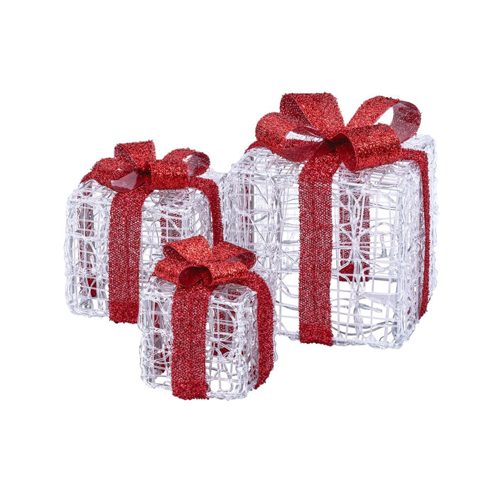 Set 3 Pacchi Regalo Luminosi LED – Fiocco Rosso, 120 LED, Interno ed Esterno - Perrone Shop