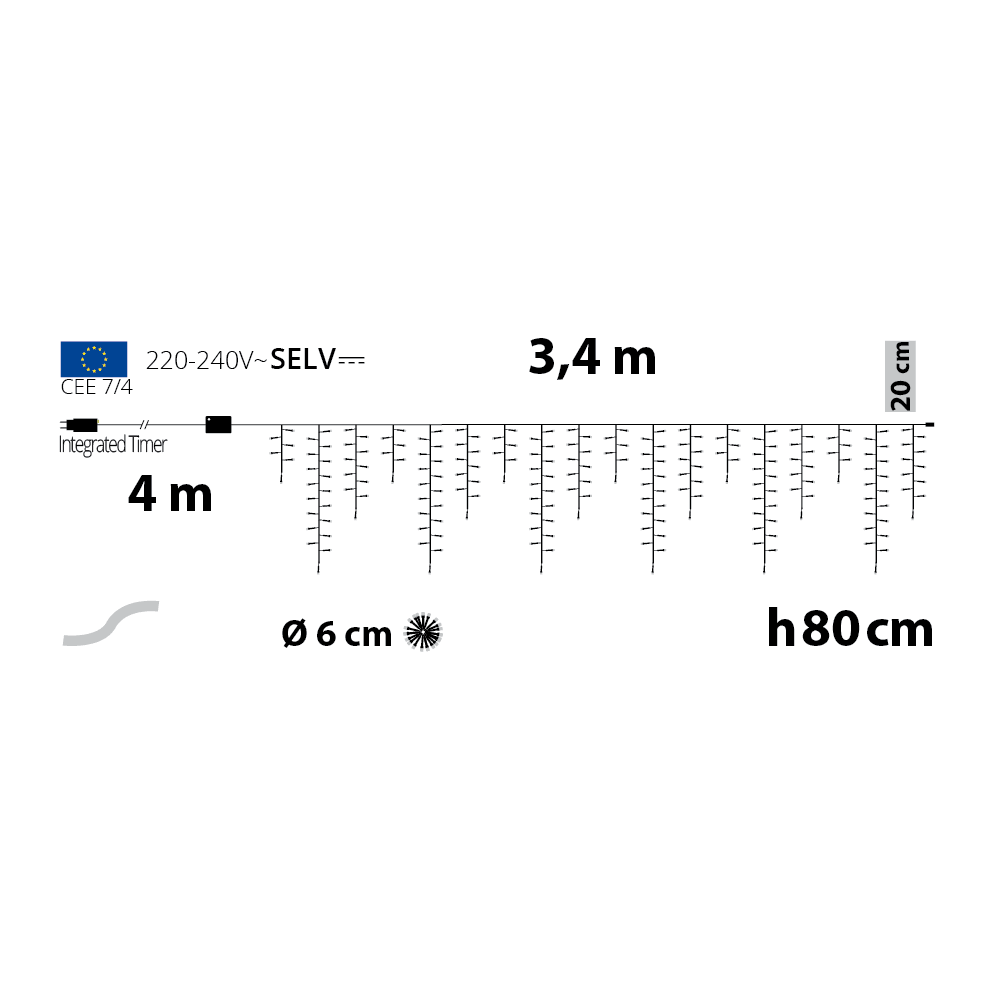 Tenda Luminosa 384 LED FlashLED 3,4 × 0,8 m IP44 – Lotti - Perrone Shop