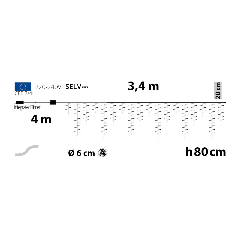 Tenda luminosa LED 576 LED 3,40 m Ice Light StarFall - Perrone Shop
