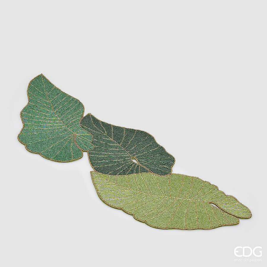 Runner Decorativo Foglie con Perline Verdi | EDG