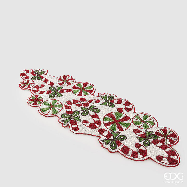 Runner Candy Cane con perle Bianco e Rosso