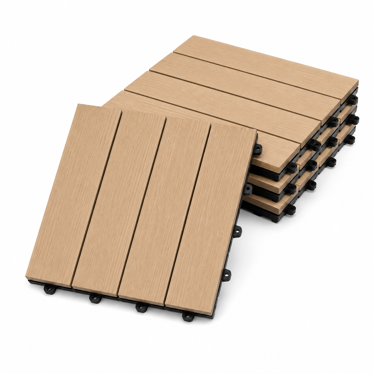 Set Piastrelle WPC a incastro click da esterno effetto legno 50x50cm - 4 pezzi