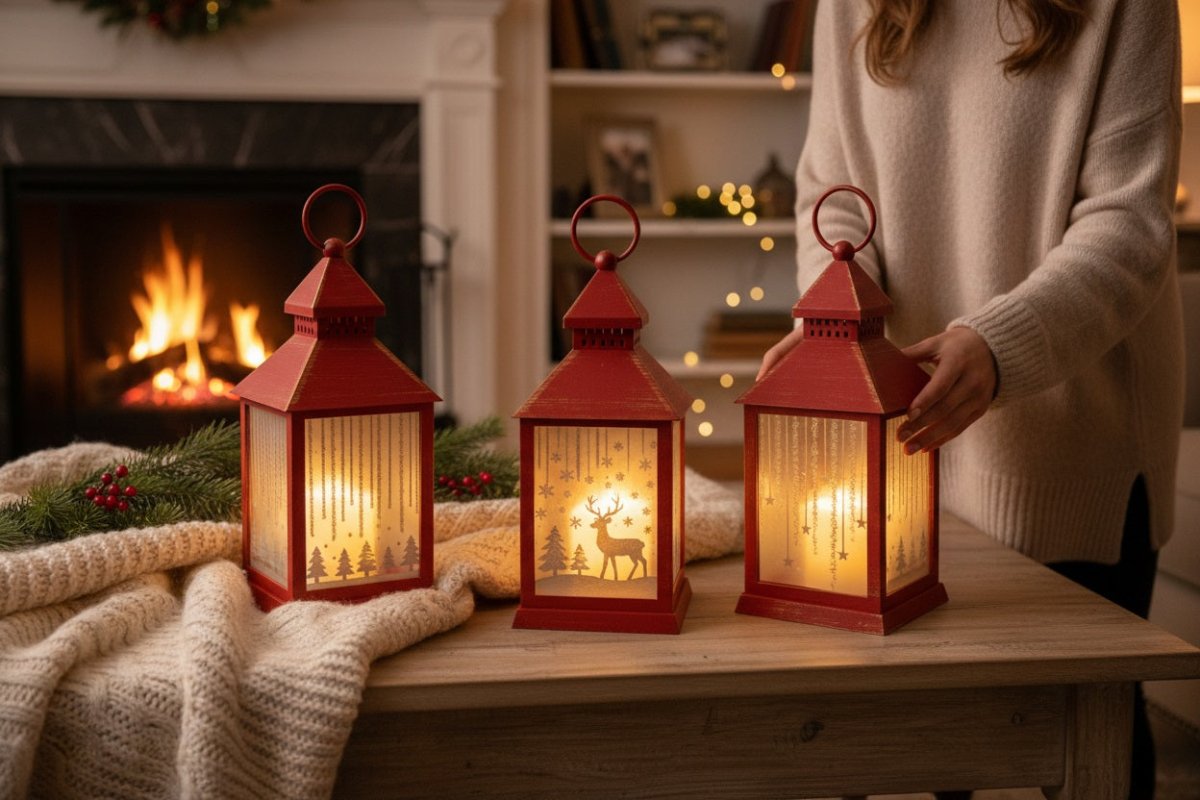 Lanterna rossa in plastica con candela a led 10x10xH.23cm | Mercury - Perrone Shop