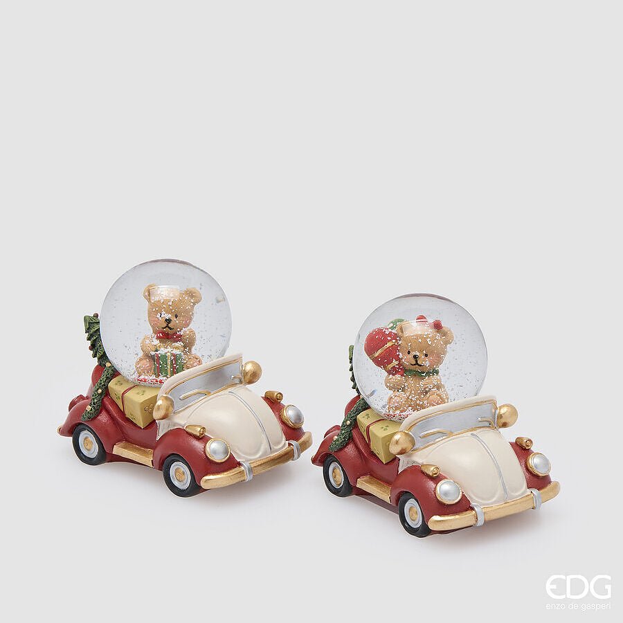 Sfera Acqua Natalizia con Orsetto in Auto Vintage H.7cm | EDG - Perrone Shop