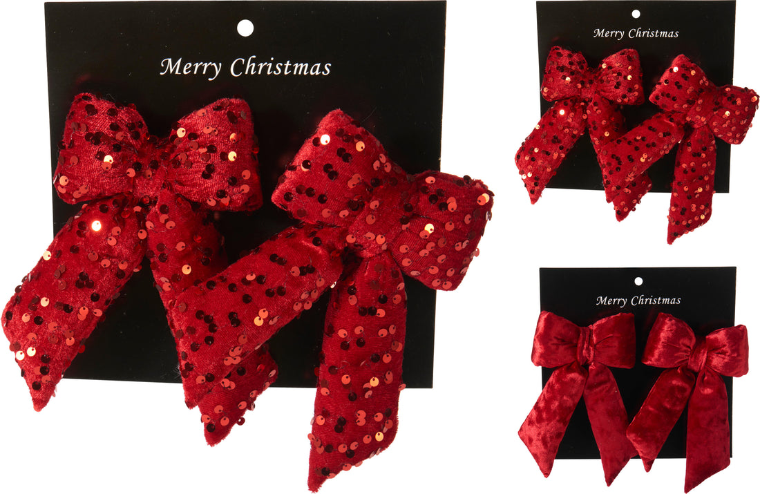 Fiocco decorativo natalizio rosso con paillettes set 2 pezzi 18 cm | Koopman
