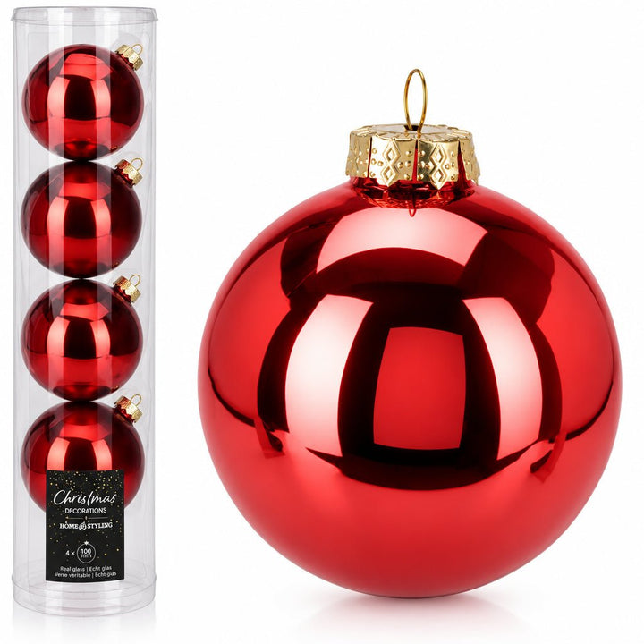 Sfere in vetro rosse 10 cm, set 4 pezzi | Koopman - Perrone Shop