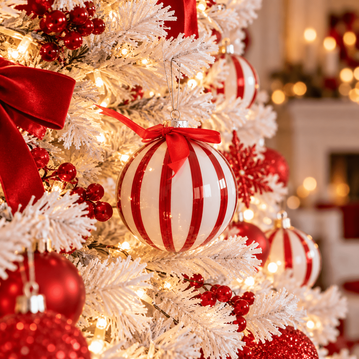 Sfera di Natale in vetro a spicchi rossi e bianchi D10cm | Plathea - Perrone Shop
