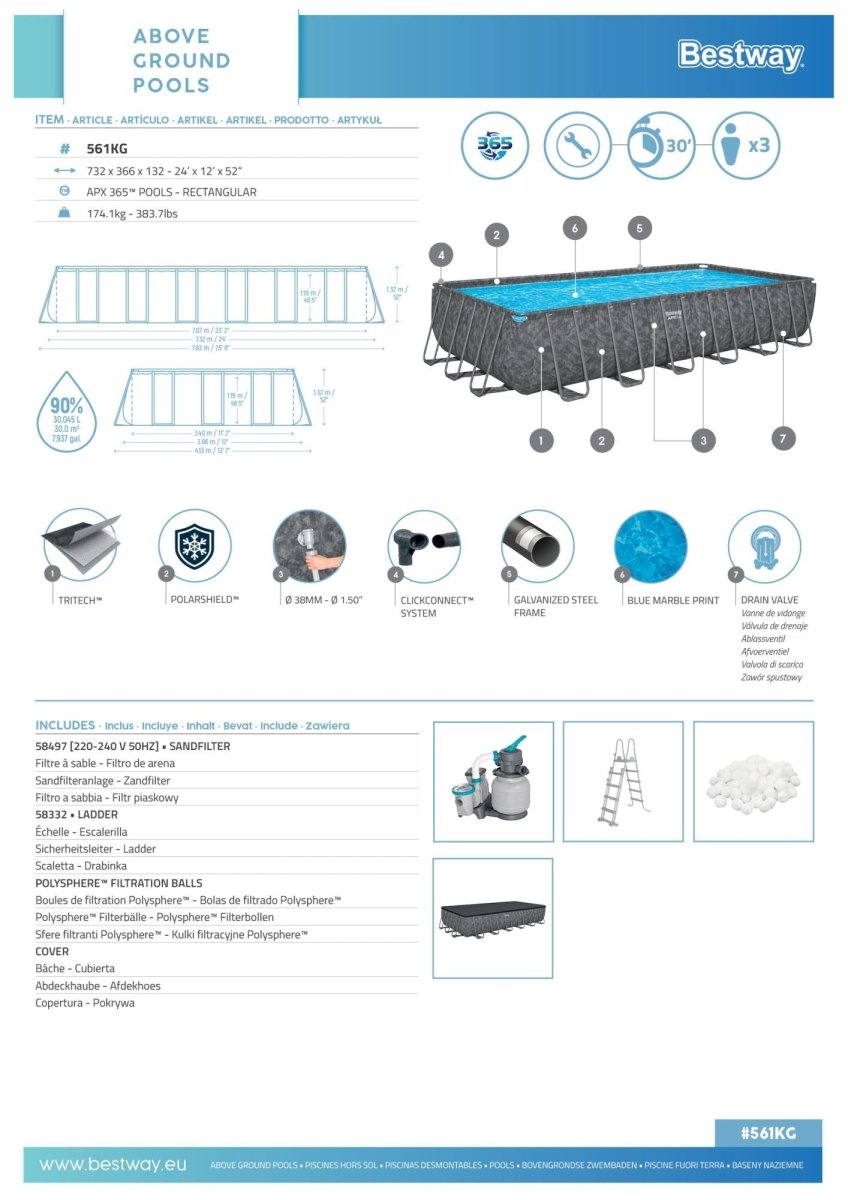 Set piscina APX 365 da 732x366x132 cm | Bestway - Perrone Shop