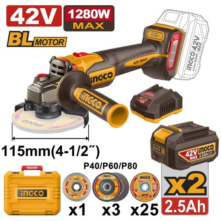 Smerigliatrice 42V 1280W 115MM Con 2 Batterie e Caricabatterie - Perrone Shop