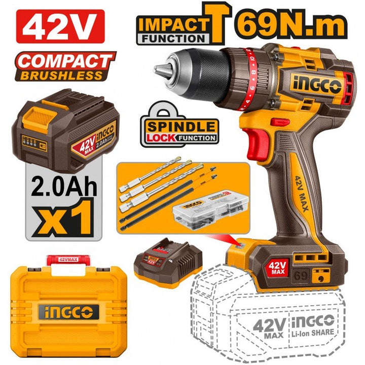 Trapano a Percussione Brushless 42V Con batteria, valigetta e accessori - Perrone Shop