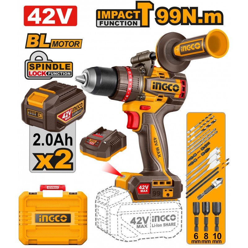 Trapano a Percussione 42V 99N.M Con Batterie e Valigetta - Perrone Shop