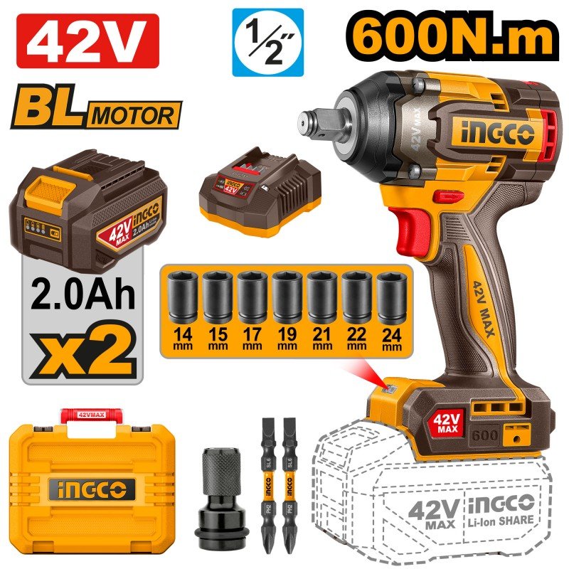 Avvitatore ad Impulsi 42V 600N.M Con 2 Batterie e Valigetta - Perrone Shop