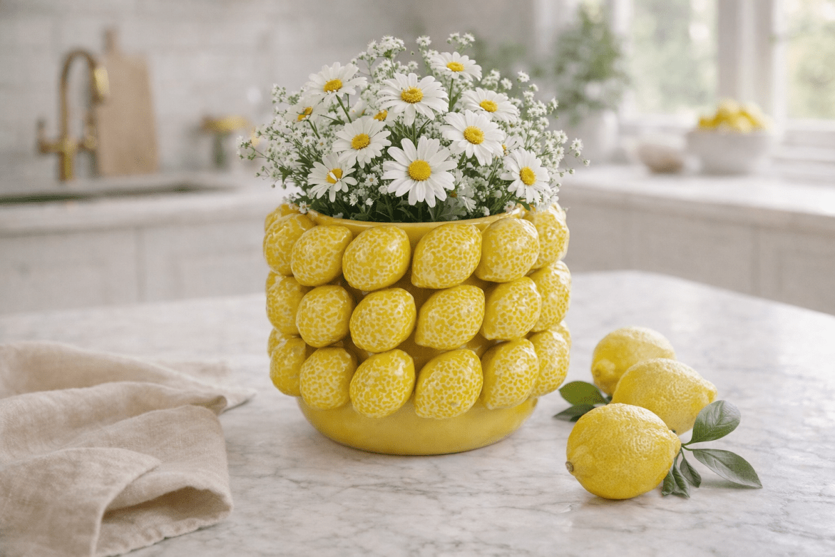Vaso in ceramica con limoni in rilievo - Perrone Shop