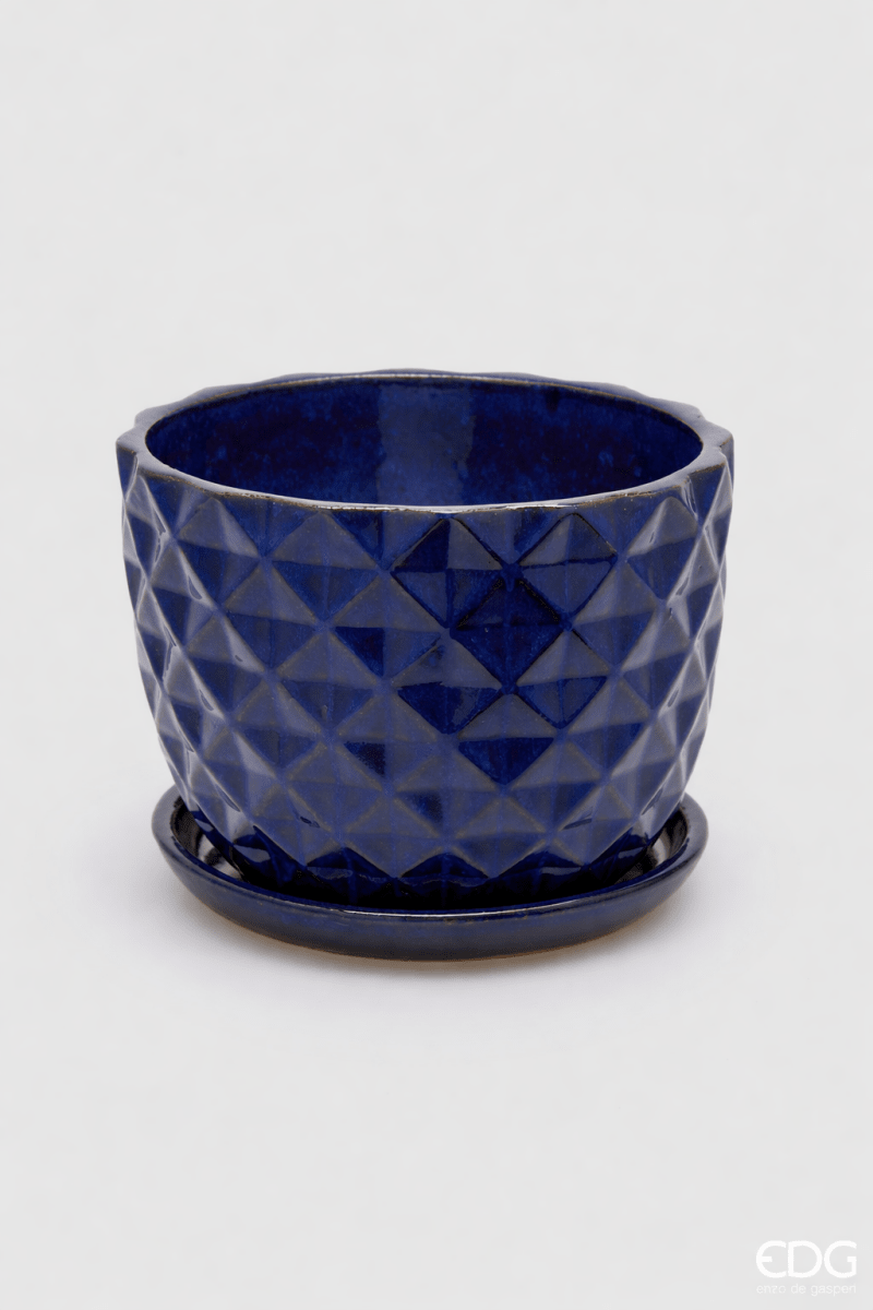 Vaso cachepot con rombi Blu | EDG - Perrone Shop