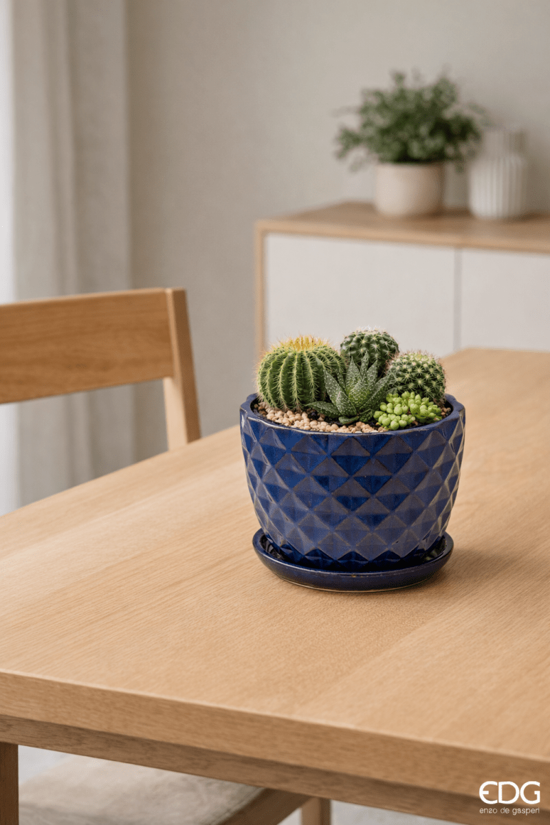 Vaso cachepot con rombi Blu | EDG - Perrone Shop