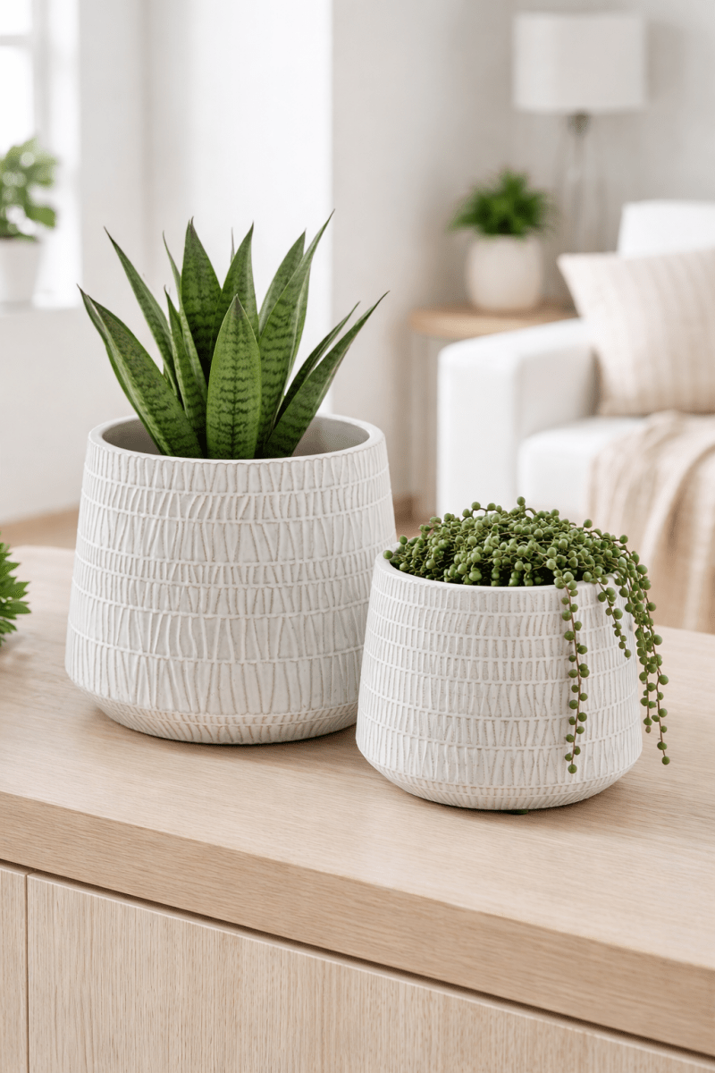 Vaso cachepot effetto graffiato bianco | EDG - Perrone Shop