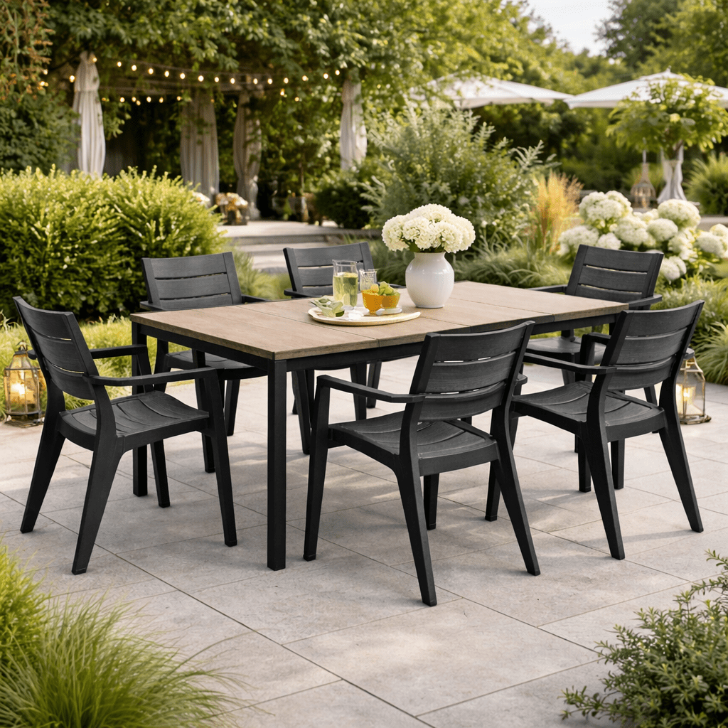 Set tavolo Porto + 6 sedie Julie Keter Graphite - Perrone Shop