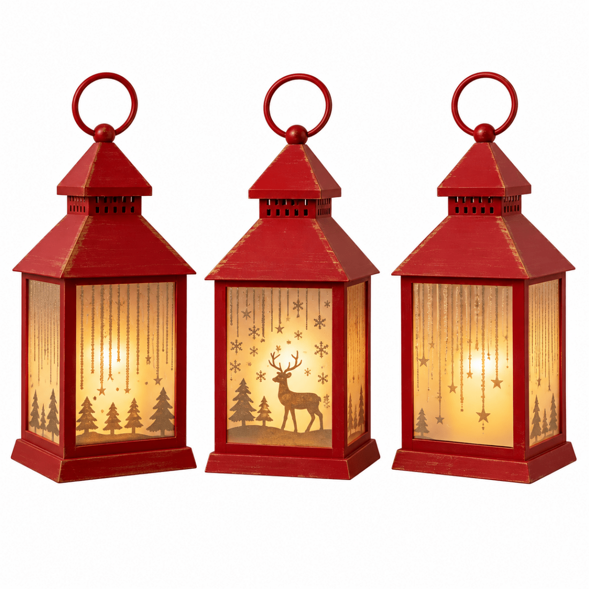 Lanterna rossa in plastica con candela a led 10x10xH.23cm | Mercury - Perrone Shop
