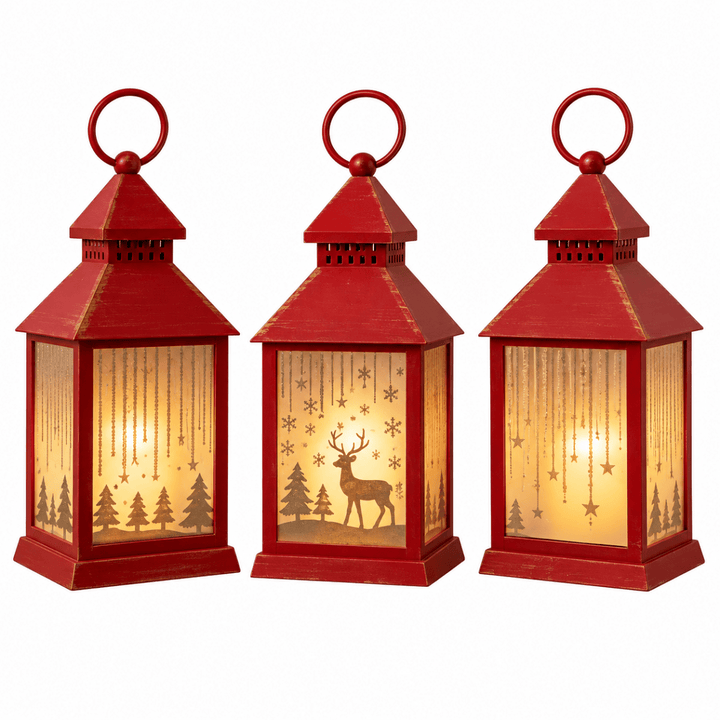 Lanterna rossa in plastica con candela a led 10x10xH.23cm | Mercury - Perrone Shop