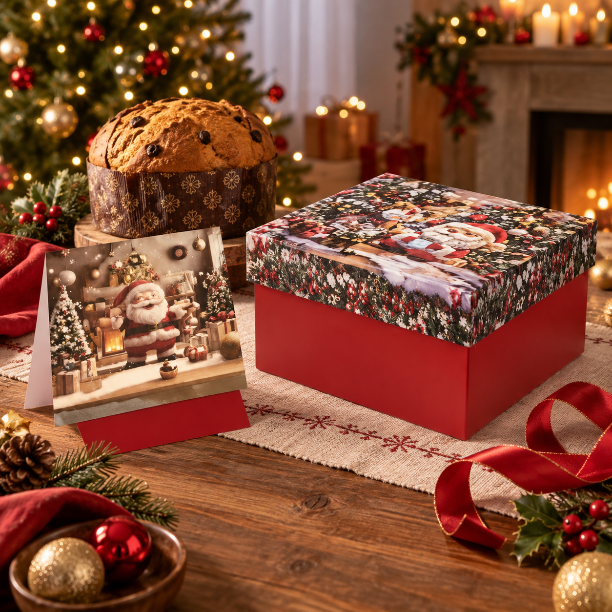 Scatola Porta Panettone Natalizia con Babbo Natale | Mercury