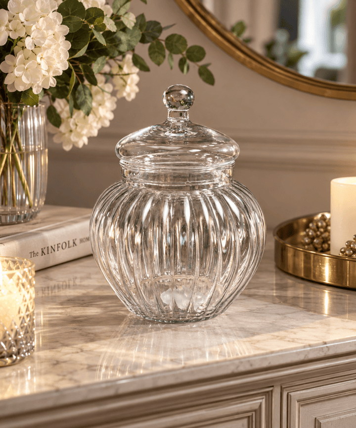 Potiche in vetro rigata D.13 H20cm | Mercury - Perrone Shop