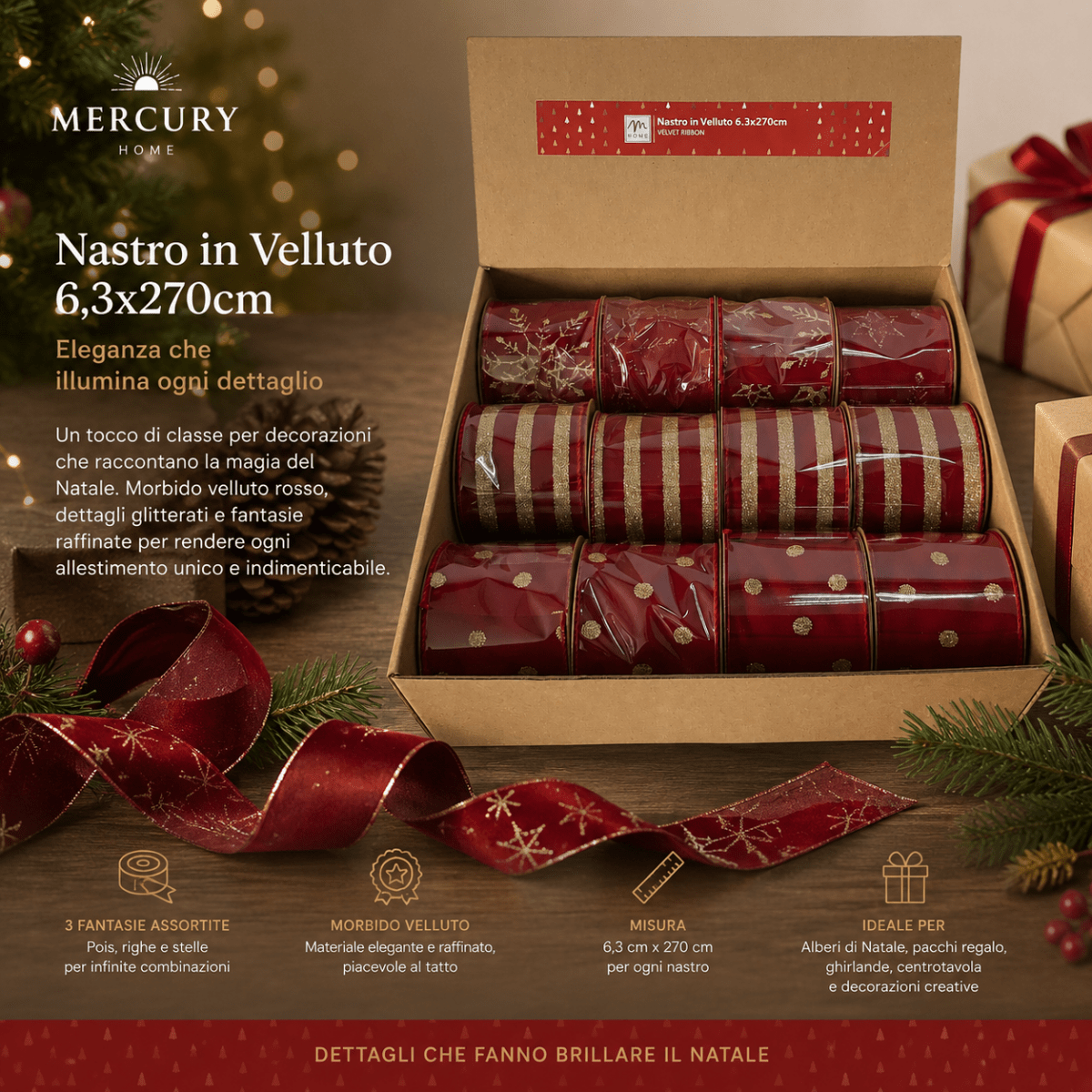Nastro rosso in velluto decorato | Mercury - Perrone Shop