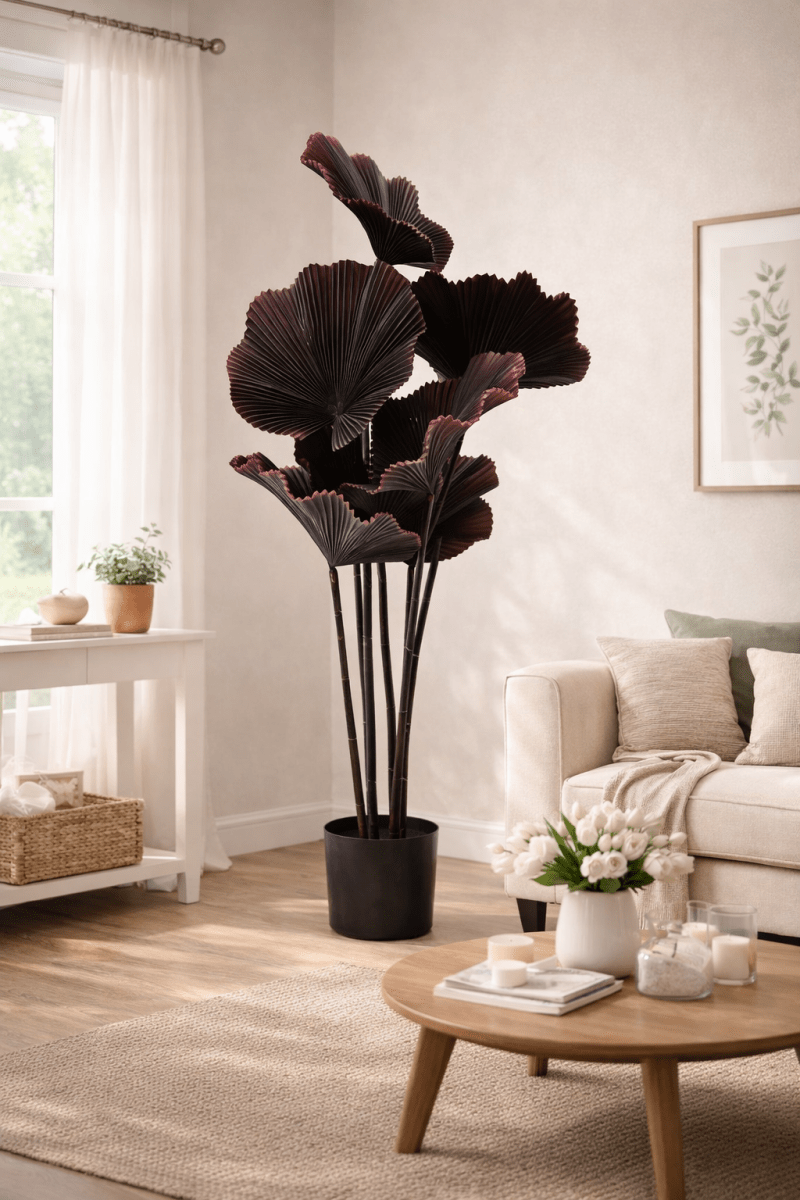 Palma artificiale bordeaux in PVC H.106cm - Perrone Shop