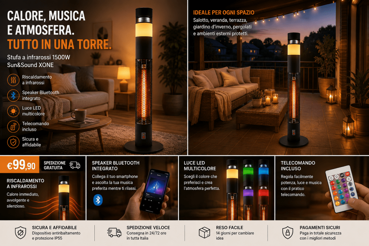 Stufa Sun&Sound Xone dimensioni 28x28x110 cm
