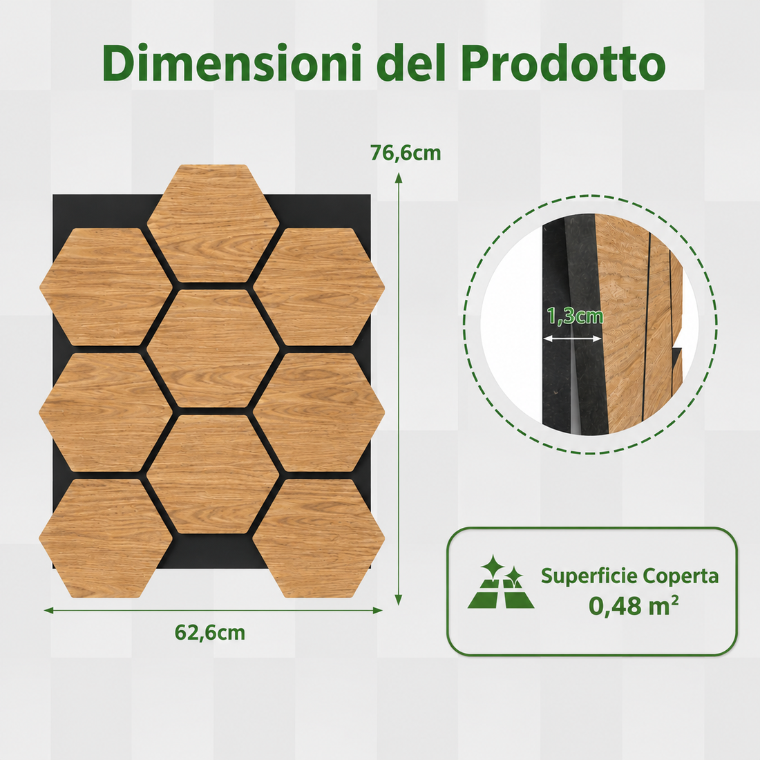 Pannello acustico esagonale 62,6X76,6X1,3 effetto rovere miele | OX Zeroper