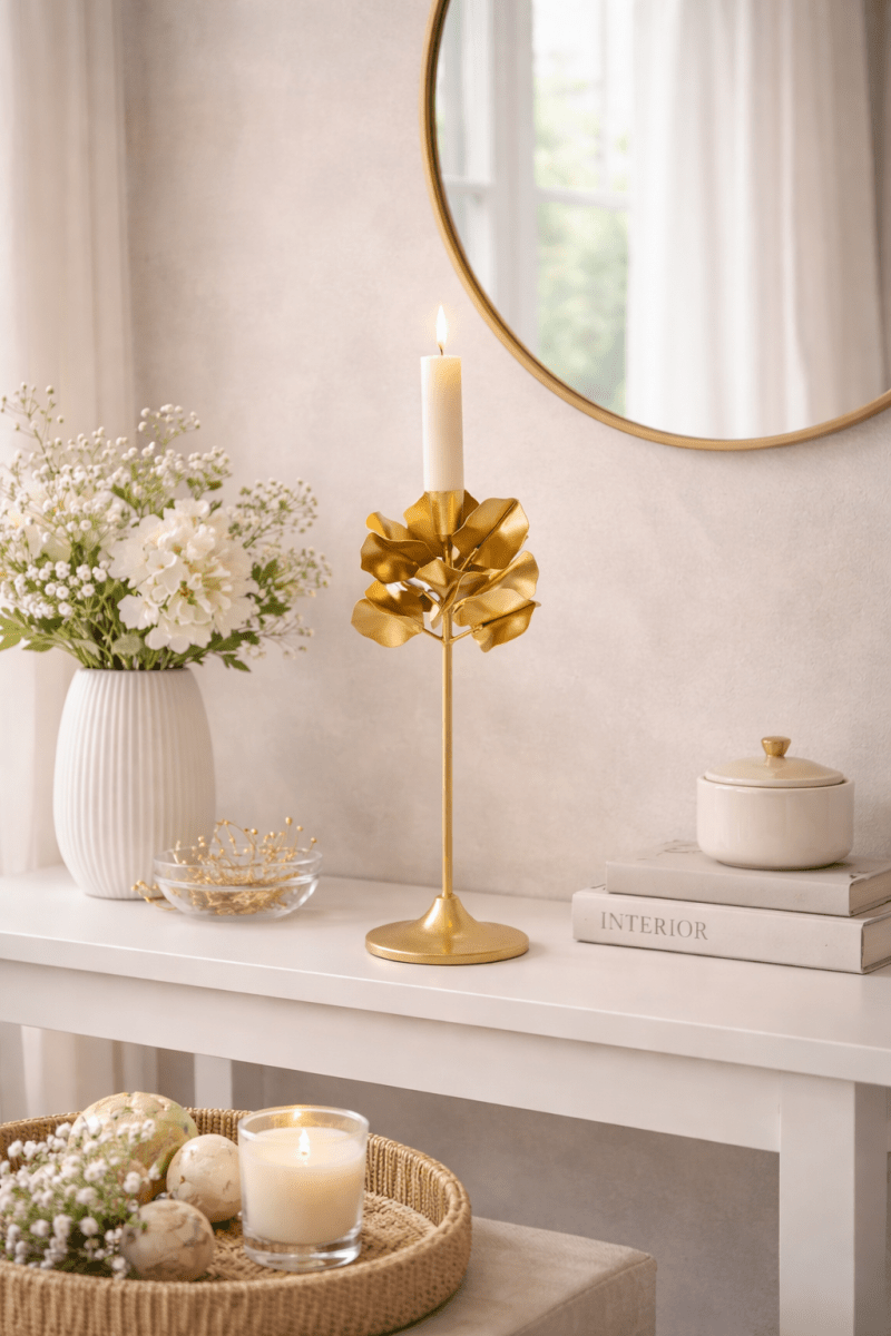 Candeliere foglie oro in metallo - Perrone Shop
