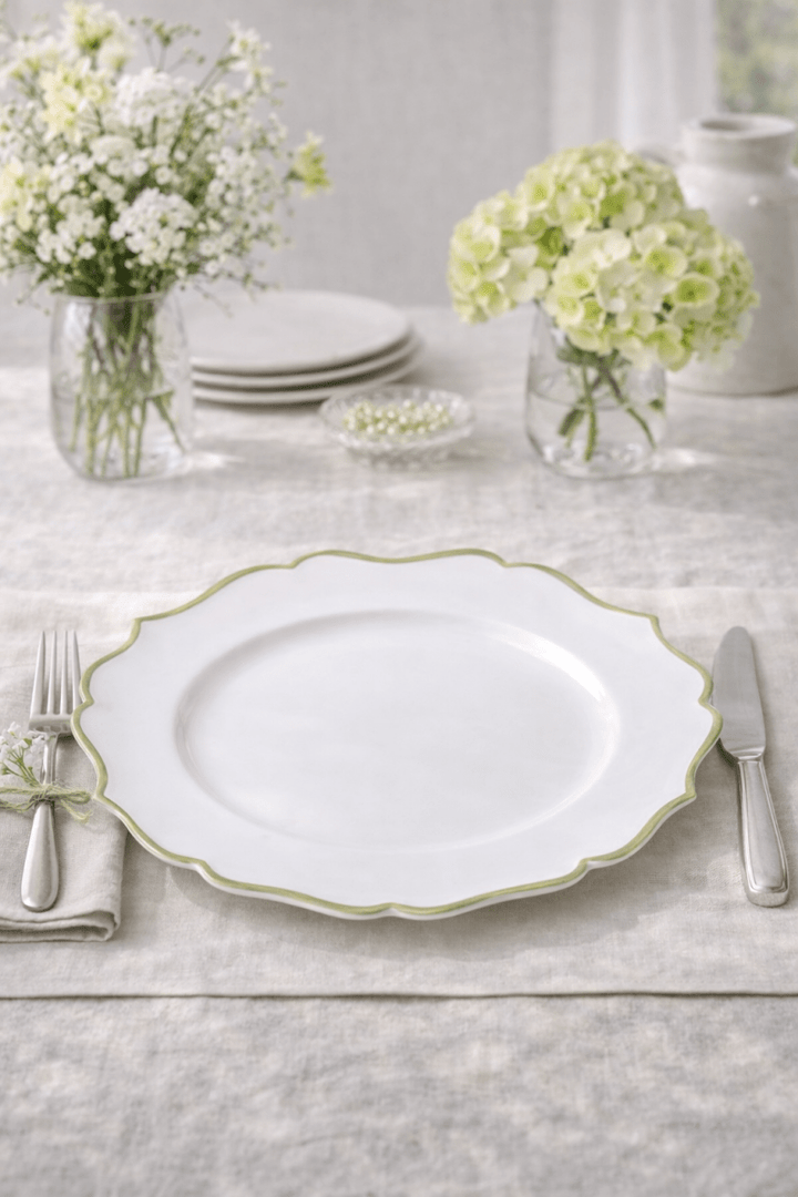 Sottopiatto andulato bianco con bordi verdi D.33CM - Perrone Shop