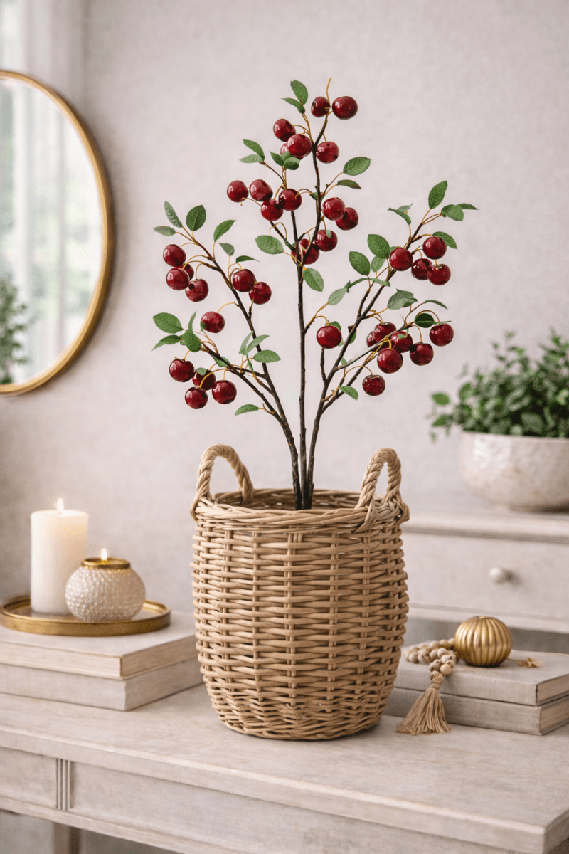 Ramo artificiale con Ciliegie e foglie H.95 | EDG - Perrone Shop