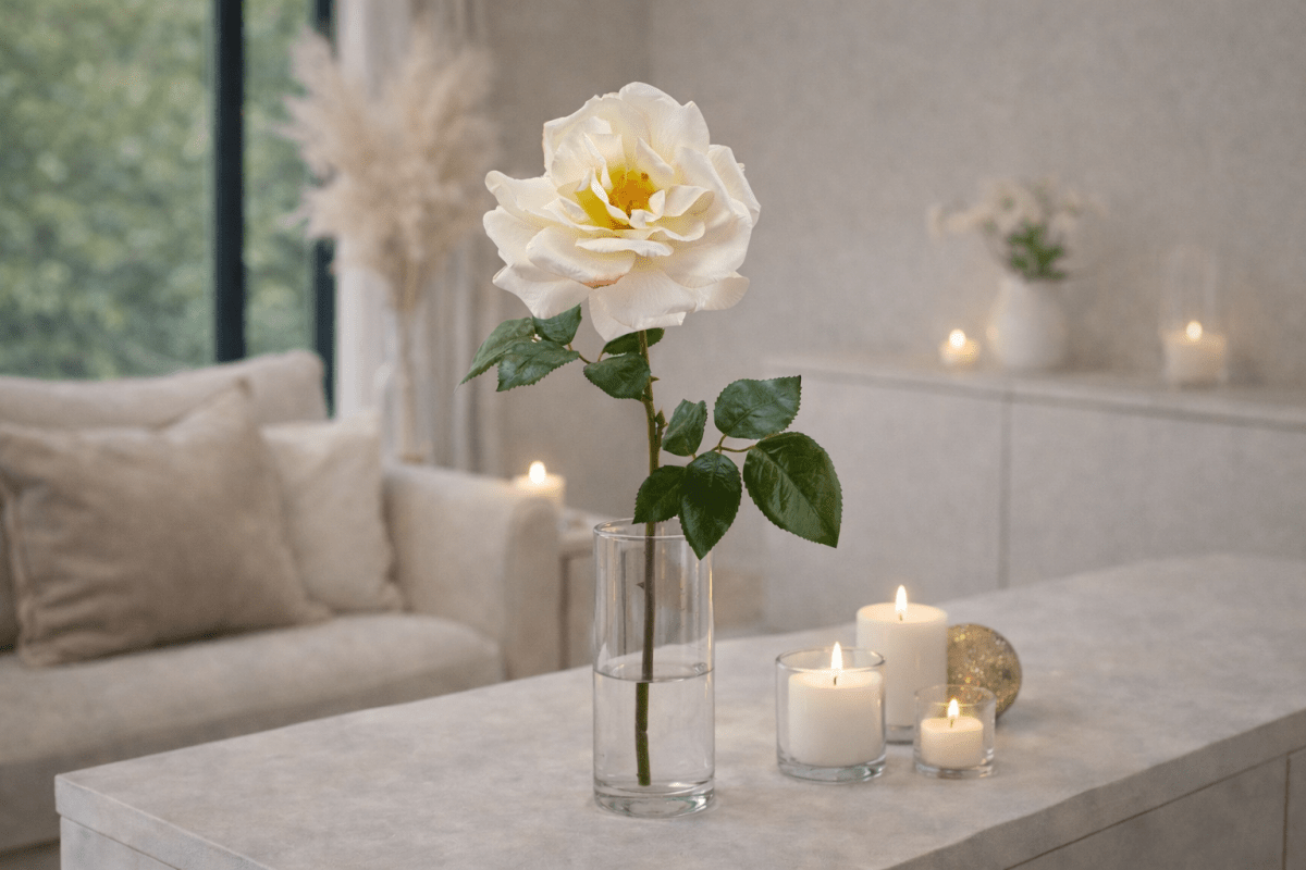 Rosa artificiale royal aperta bianco H56 | EDG - Perrone Shop