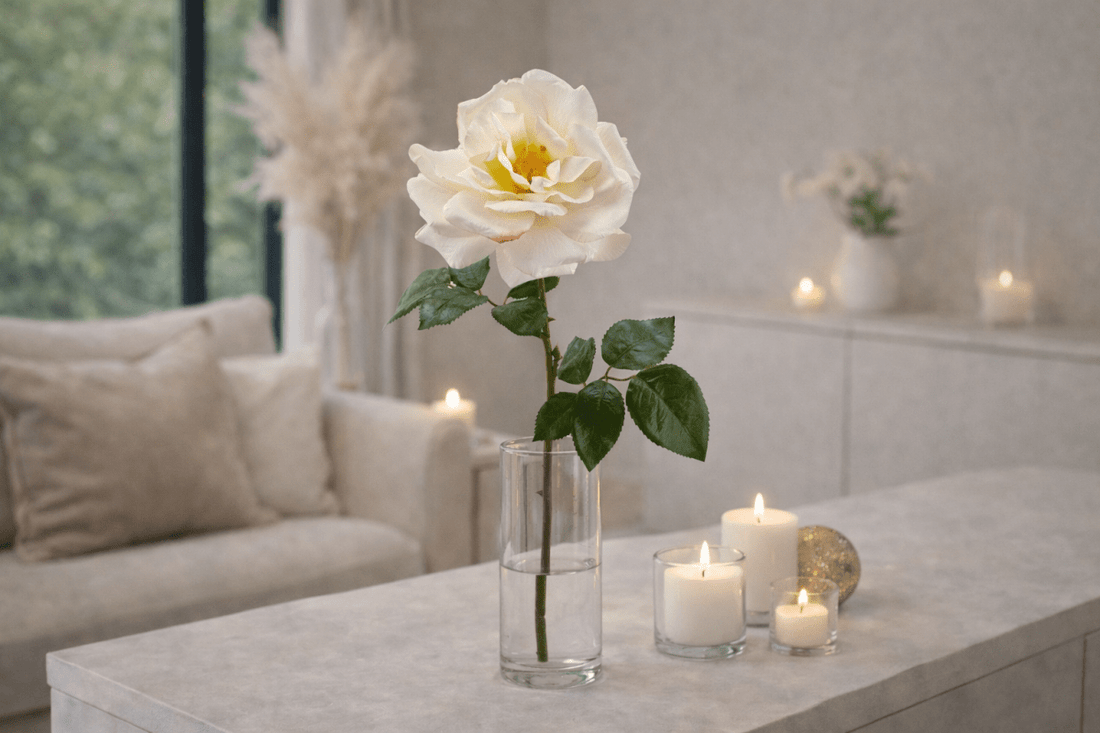 Rosa artificiale royal aperta bianco H56 | EDG - Perrone Shop