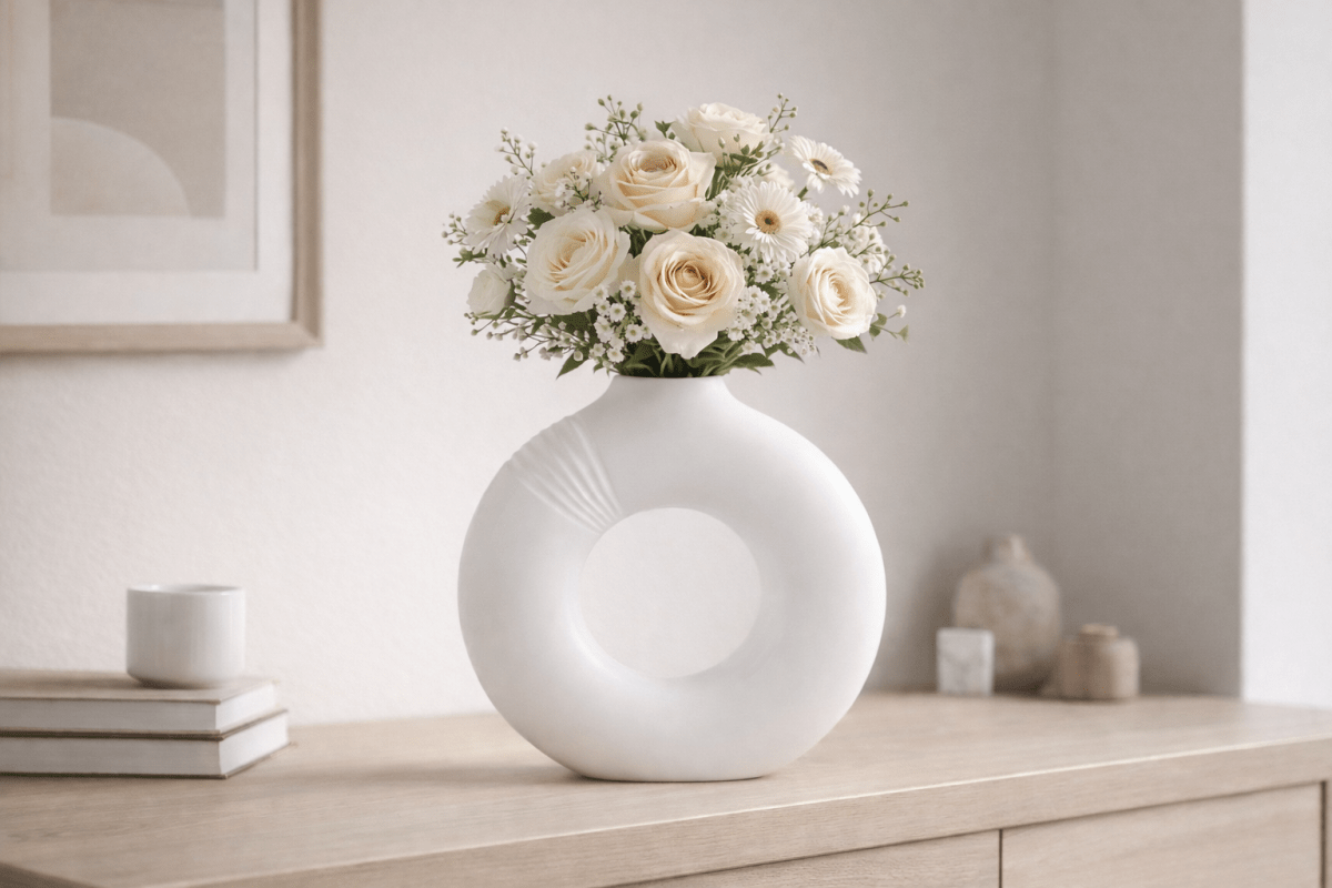 Vaso in ceramica bianco 34x9xH.33cm - Perrone Shop