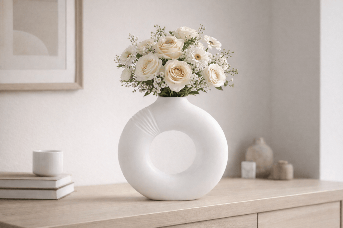 Vaso in ceramica bianco 34x9xH.33cm - Perrone Shop