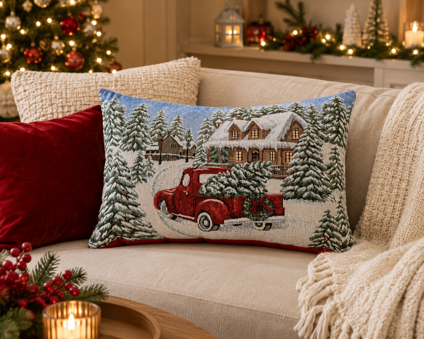 Cuscino natalizio con Pickup rosso 50X32cm | Mercury