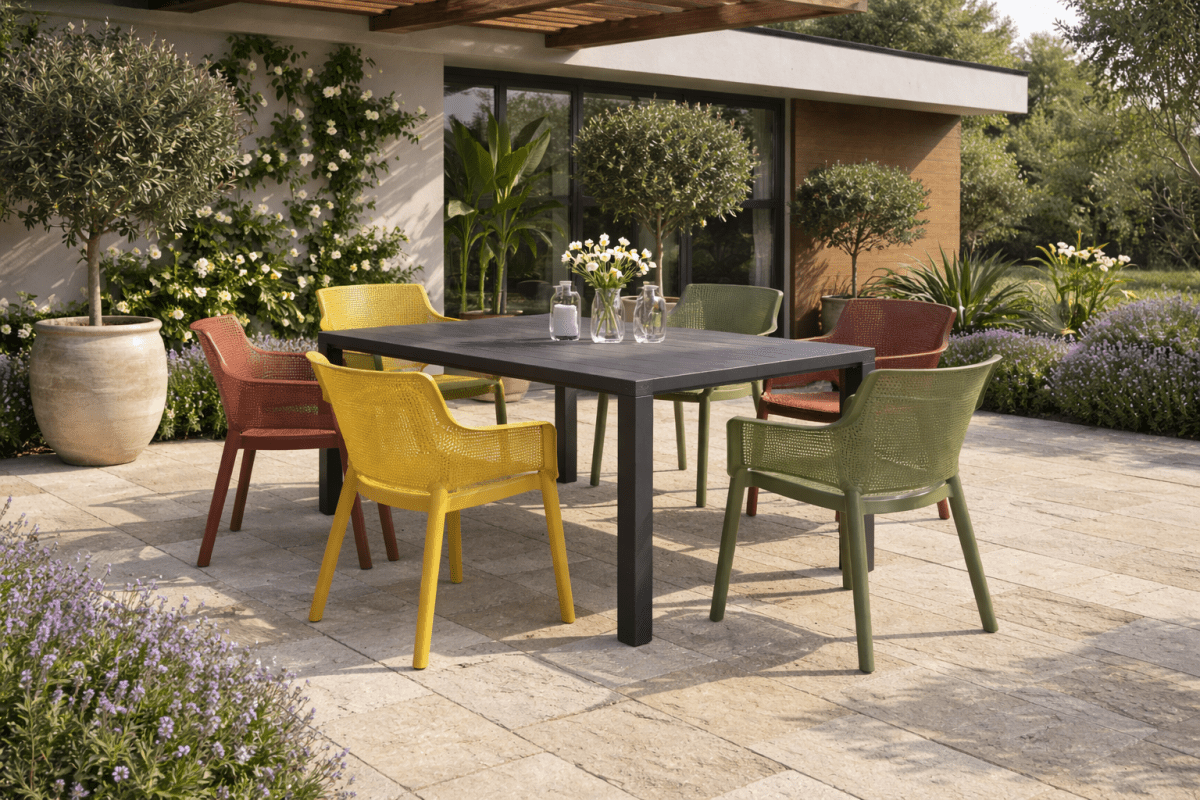 Set Tavolo Julie Grafite + 6 Sedie Elisa Colorate - Perrone Shop