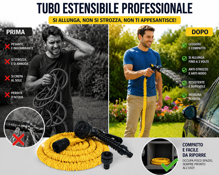 Tubo Estensibile da Giardino con Accessori – Leggero, Resistente e Senza Nodi