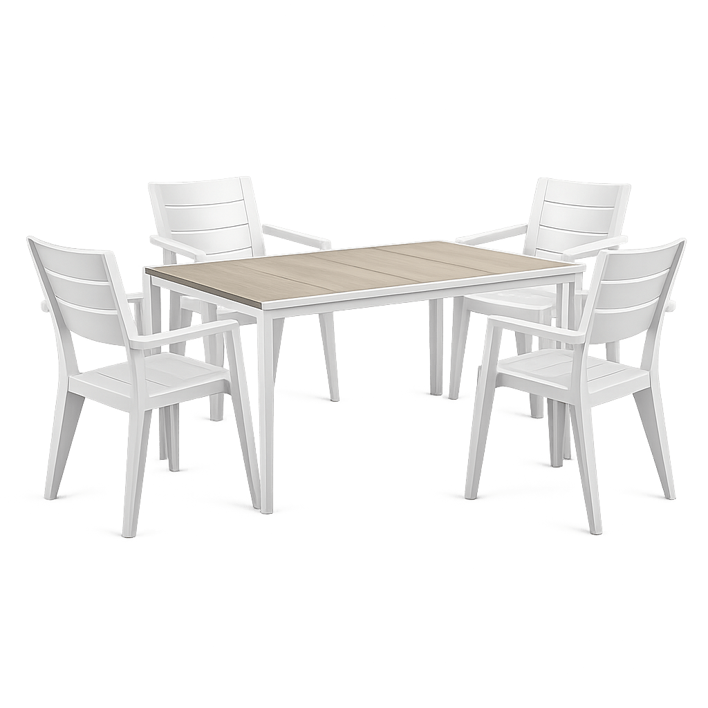 Set da giardino Julie bianco con tavolo effetto legno Porto + 4 sedie | KETER - Perrone Shop