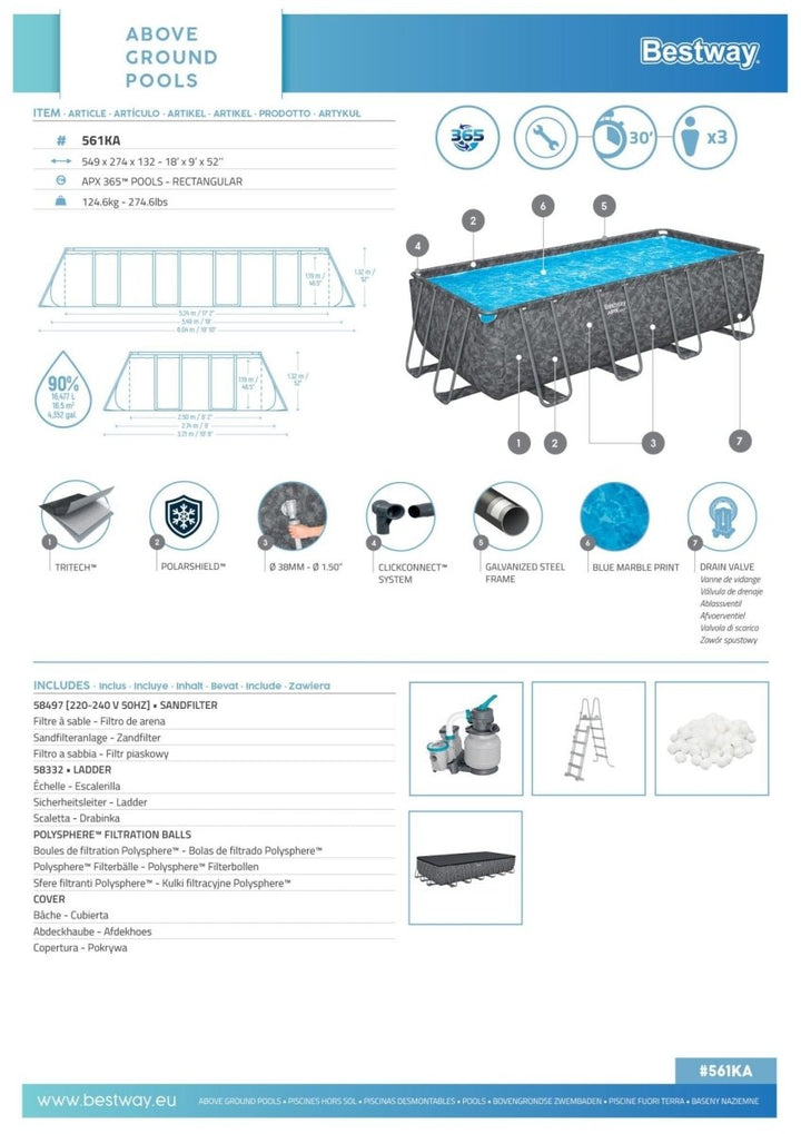 Set piscina fuori terra APX 365 da 549x274x132 cm | Bestway - Perrone Shop