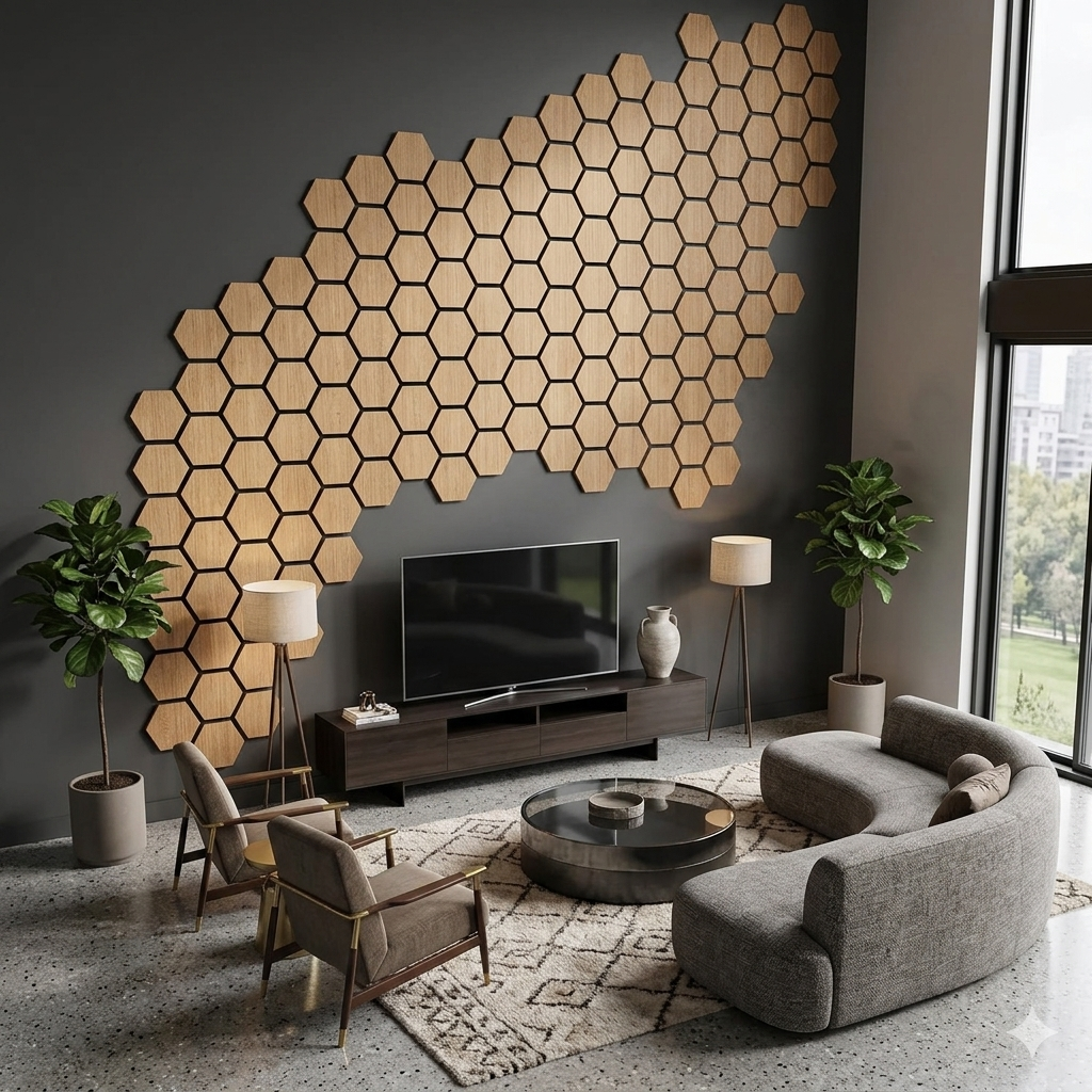 Pannello acustico esagonale 62,6X76,6X1,3 effetto rovere miele | OX Zeroper