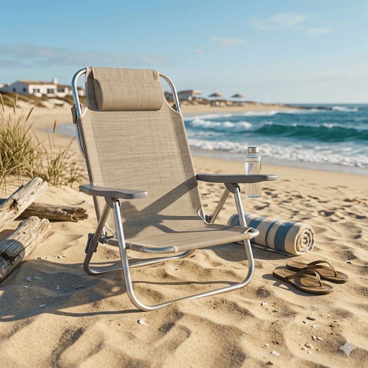 Spiaggina PRO Mare Beige Pieghevole in Alluminio con Poggiatesta Xone - Perrone Shop