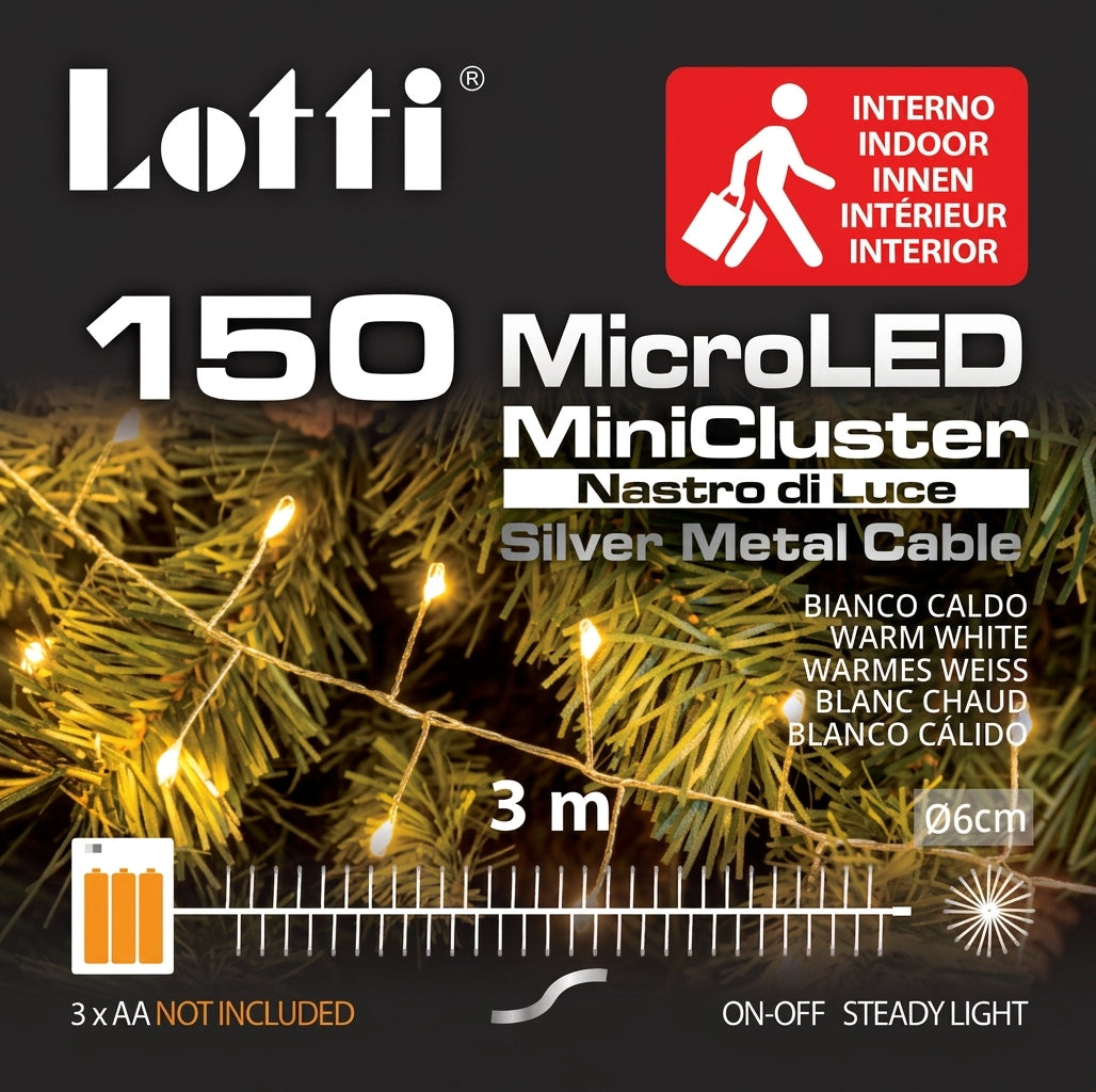 Catena Luminosa MiniCluster 150 MicroLED Bianco Caldo 3 m a Batteria | Lotti