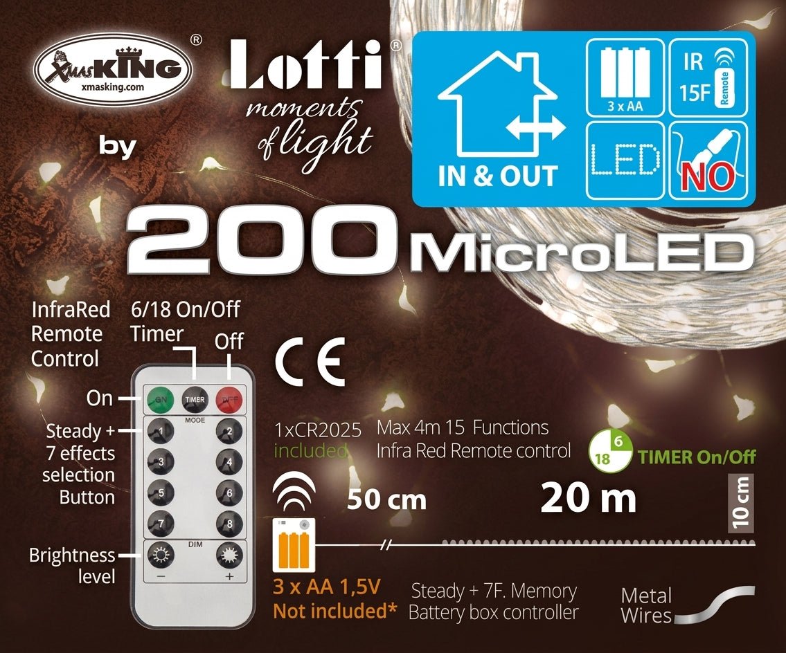 Catena Luminosa 200 MicroLED Bianco Caldo 20 m a Batteria | Lotti - Perrone Shop