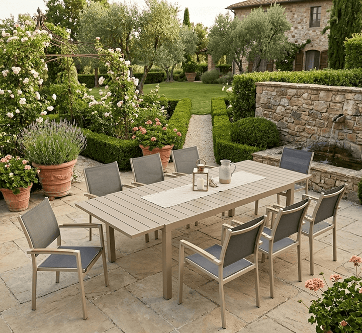 Tavolo da giardino tortora allungabile in alluminio Zeus Xone - Perrone Shop