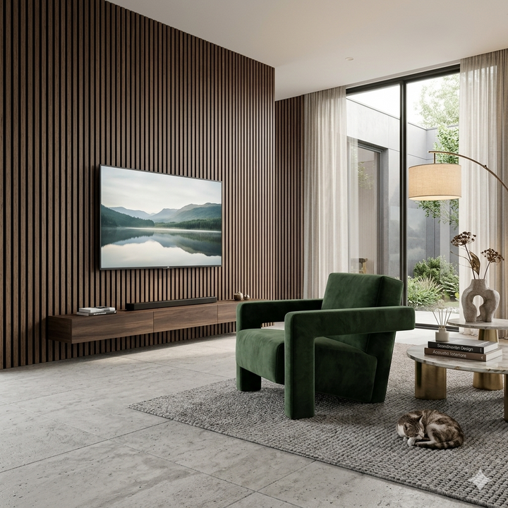 Set 4 pannelli fonoassorbenti dogati in MDF colore Teak H280X60,5X1,2cm | OX Zeroper