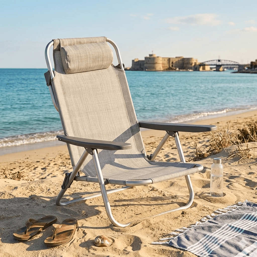 Sdraietta Mare Grigia Pieghevole in Alluminio con Poggiatesta Xone - Perrone Shop