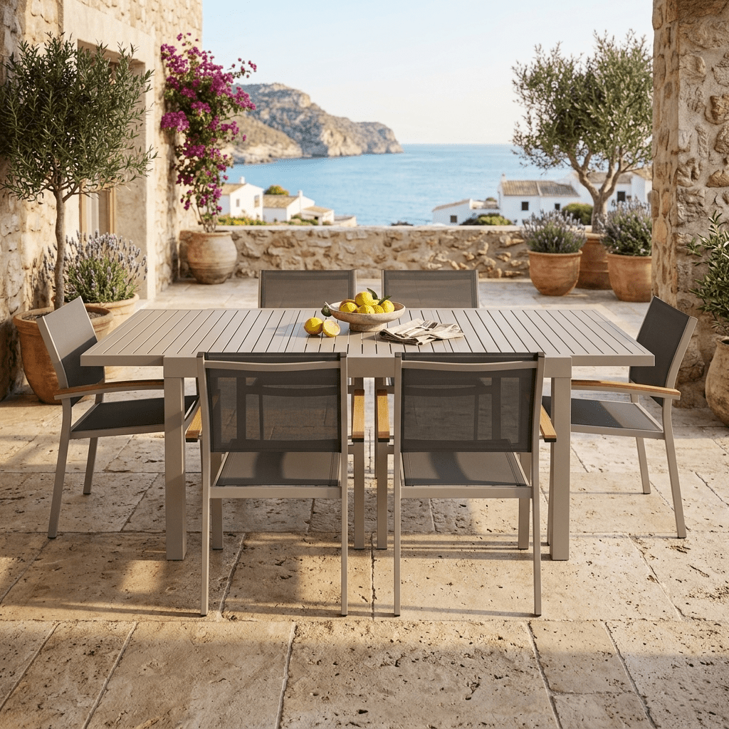 Set da giardino allungabile tortora Zeus con 6 sedie Era Xone - Perrone Shop